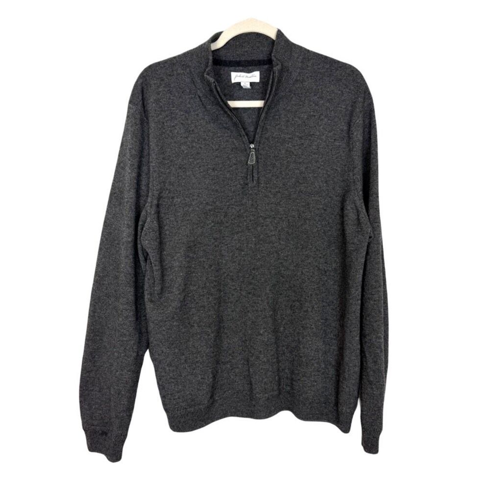 John W Nordstrom Sweater Mens Large Charcoal Gray 100% Cashmere 1/4 Zip Pullover